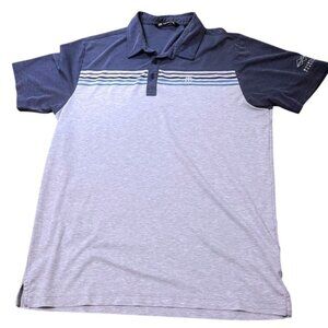 Travis Mathew Golf Polo Shirt Striped  Tennis Prep Casual Short Sleeve Size L